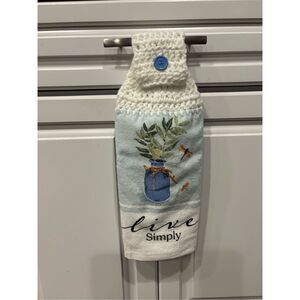 Crochet Top Kitchen Towel- Live simple (leaves and jar)